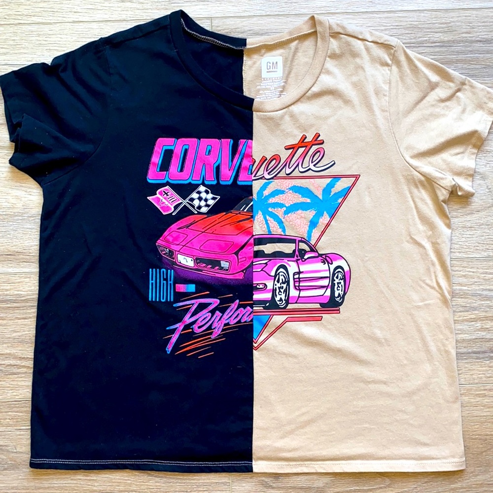 GM Corvette Double Paneled Black And Tan Colored Tshirt